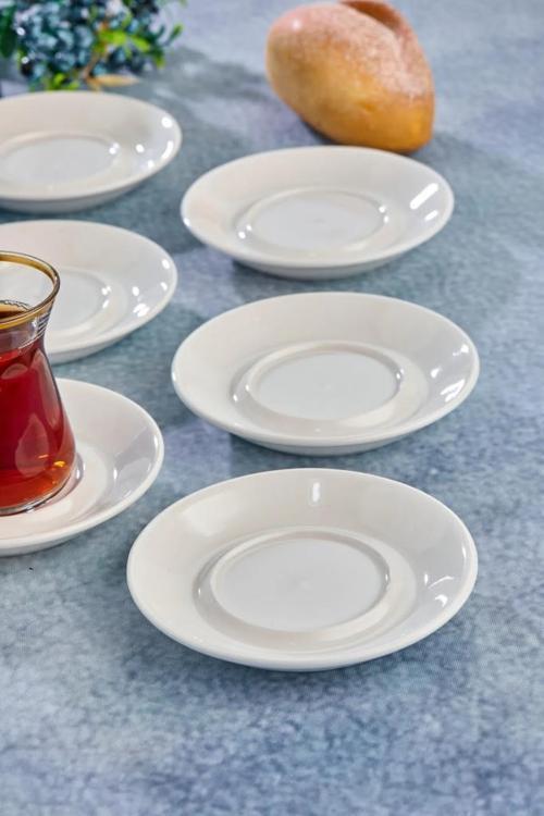 Özel Alaçatı Sade Desensiz Porselen Çay Tabak 6 Adet CKR4153