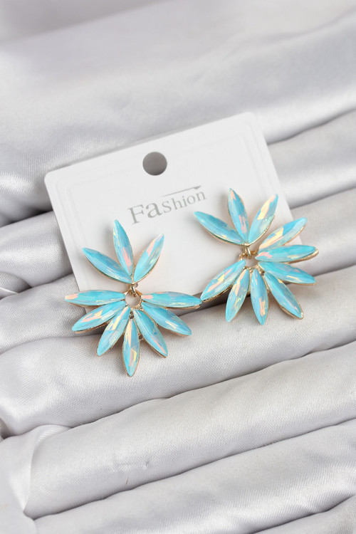 Buz Mavisi Renk Kristal Taşlı Lotus Model Kadın Küpe - Lisinya
