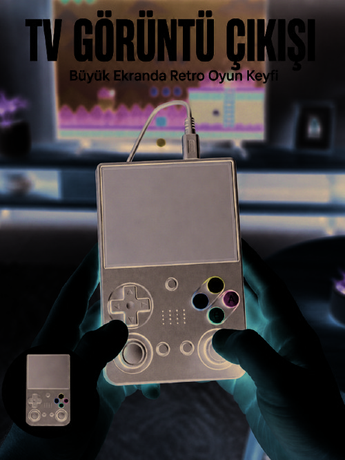 Retro Oyun Konsolu Çift Analog Joystick 64GB Hafızalı Taşınabilir El Konsolu - Lisinya