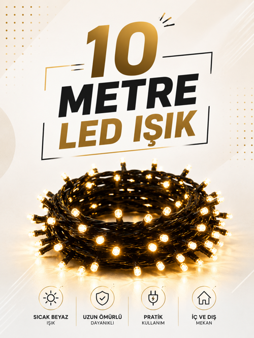 10 Metre LED Işıklı Dekoratif Parti ve Kutlama Aydınlatması - Lisinya