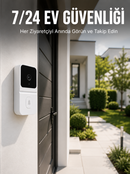Kablosuz Beyaz Akıllı Kapı Zili Wi-Fi Bağlantılı HD Kameralı Ev Güvenlik Sistemi - Lisinya