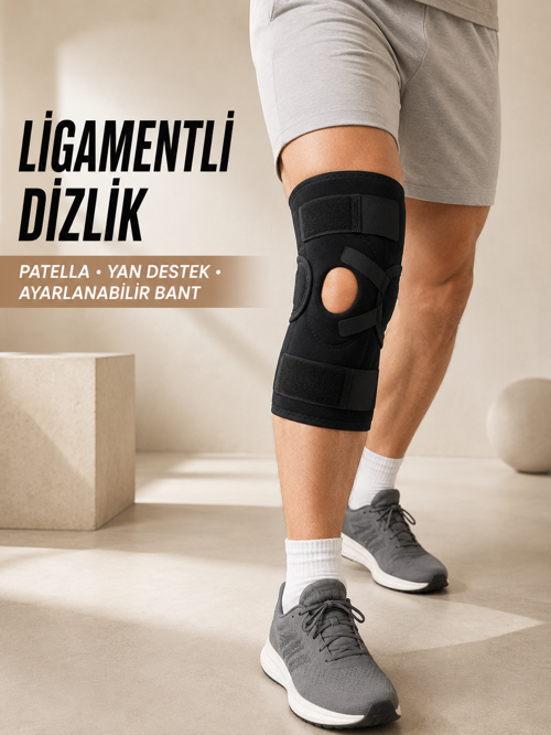 Ligament Destekli Dizlik Ayarlanabilir Cırtlı Açık Patella Diz Destekliği - Lisinya