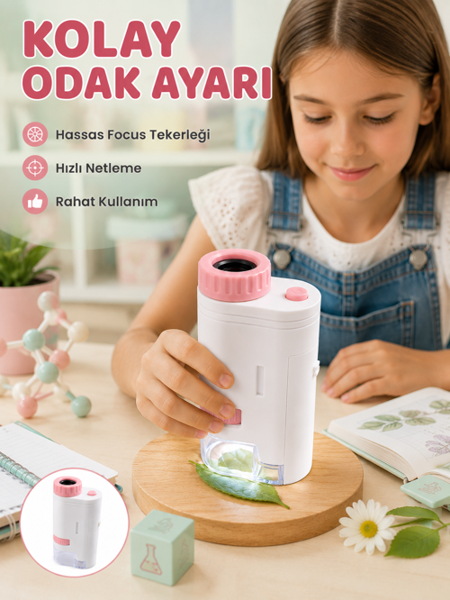 LED Aydınlatmalı Taşınabilir Mikroskop 80X-200X Ayarlanabilir Büyütme Özellikli - Lisinya