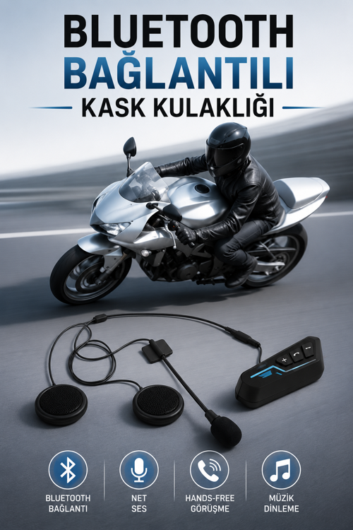 Kask Kulaklığı Motosiklet Intercom Interkom Dinleme Konuşma Özellikli Su Geçirmez - Lisinya