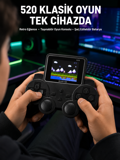 520 Oyunlu Taşınabilir El Oyun Konsolu TV Bağlantılı Şarjlı Gamepad - Lisinya