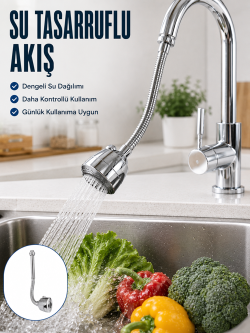 Ayarlanabilir Musluk Başlığı Esnek Spiral Hortumlu Lavabo Uzatma Aparatı - Lisinya