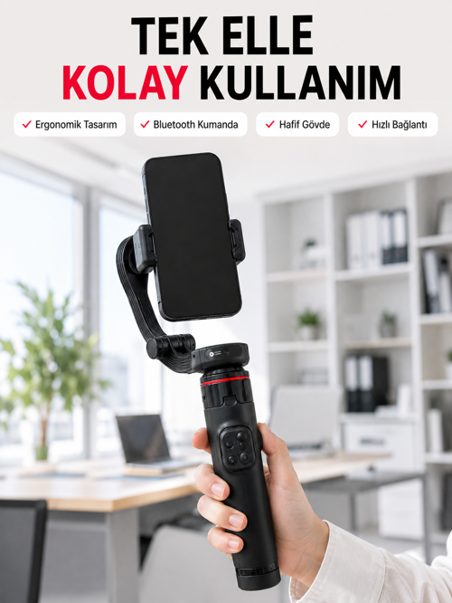 Profesyonel AI Gimbal Selfie Stick Yüz Takipli Telefon Sabitleyici Bluetooth Kumandalı Katlanabilir