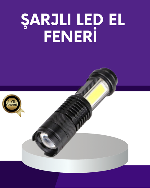 Şarjlı Mini LED El Feneri 2000 Lümen Su Geçirmez - Lisinya