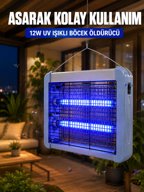 UV Işıklı Sinek Öldürücü Lamba 12W Çift Tüplü Elektrikli Böcek Öldürücü - Lisinya