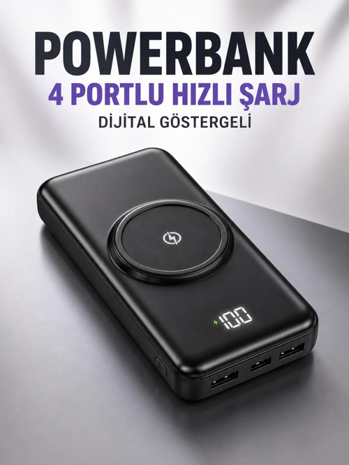 10.000 Mah Powerbank 4 Portlu Hızlı Şarj Dijital Göstergeli