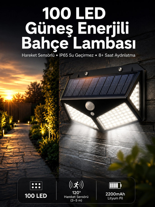 Solar Sensörlü Duvar Lambası Bahçe Lambası Parlak Beyaz Işık Suya Dayanıklı