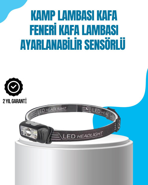 Kamp Lambası Kafa Feneri Kafa Lambası Ayarlanabilir Sensörlü Şarjlı