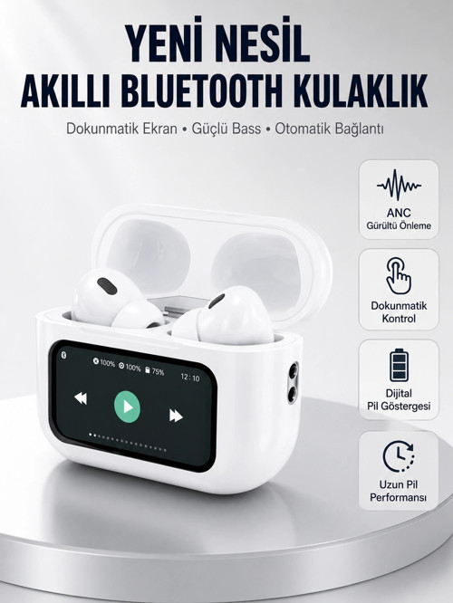 Dokunmatik Ekranlı Bluetooth Kulaklık ANC Gürültü Önleme Suya Dayanıklı Yeni Nesil