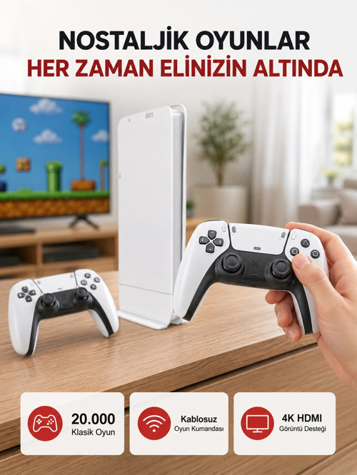 2 Kollu Kablosuz 4K TV Uyumlu Klasik Oyun Konsolu