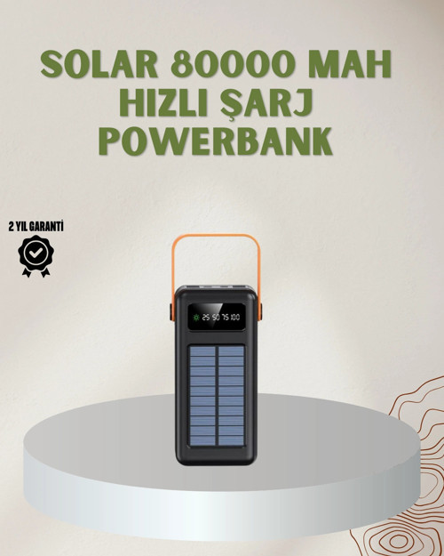 Powerbank Solar Fenerli Çoklu Kablolu Taşınabilir Şarj Aleti