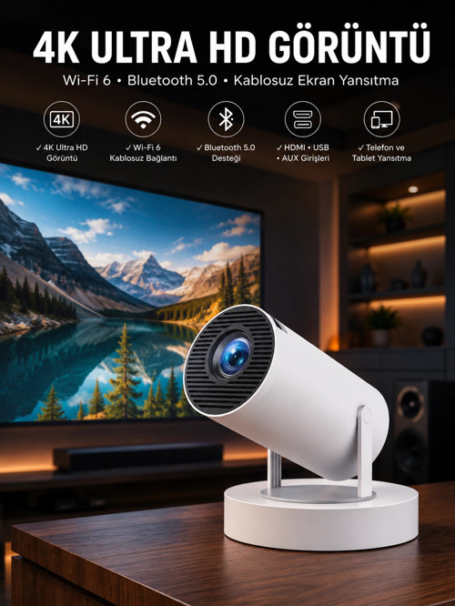Taşınabilir Android Projeksiyon Ayaklı Çift Kollu 4K Çözünürlüklü Sinema Projeksiyonu
