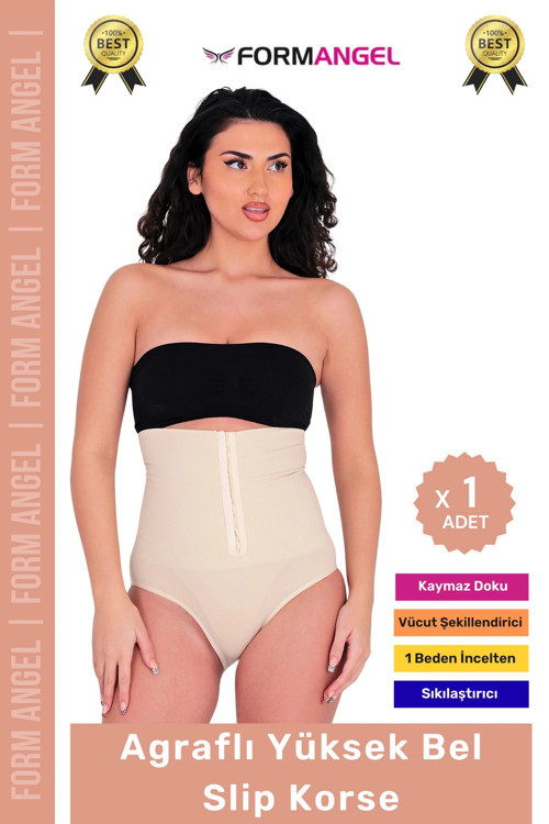 #Korse Vücut Şekillendiren Toparlayıcı Kaymaz Agraflı Yüksek Bel Slip Kadın Külot Korse - 1 Adet