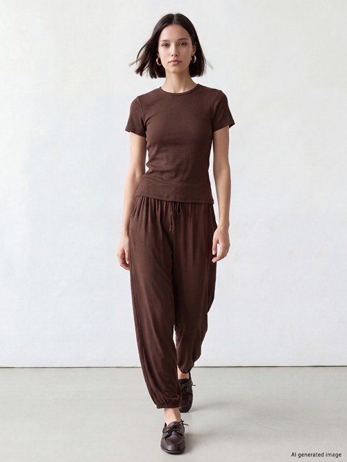 LCW Comfort Kahverengi Beli Lastikli Kadın Jogger Eşofman Altı