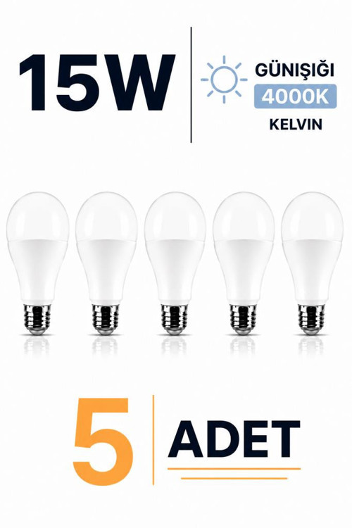 E27 15W LED Ampul 4000K Günışığı 5 Adet Led Lamba