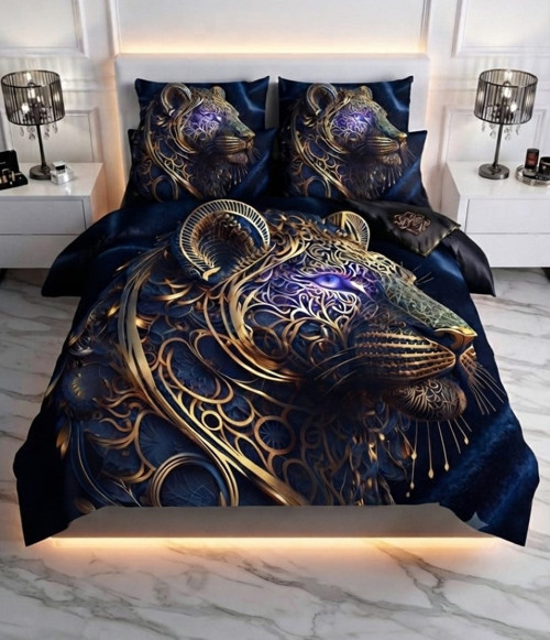 Özel Üretim Marka Çift Kişilik 240*260 cm Saten Pamuk Luxury Nevresim Takımı Premium Ranforce Dokuma Organik Pamuklu Altın Siyah Lüx Kaplan Deluxe seri leke tutmaz aslan