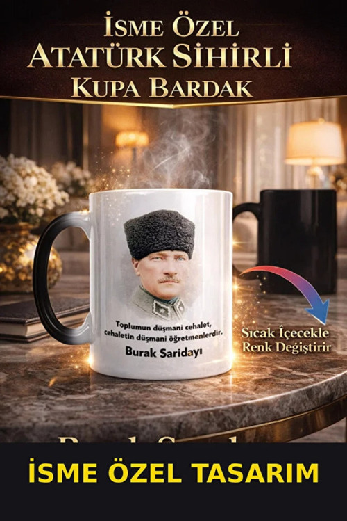 Isme Özel Atatürk Sihirli Kupa Bardak