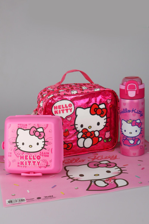 x Dekomus Lisanslı Hello Kitty Love Shine Collection Beslenme Çantası,600 ML Çelik Matara,Beslenme Örtüsü ve Beslenme Ka