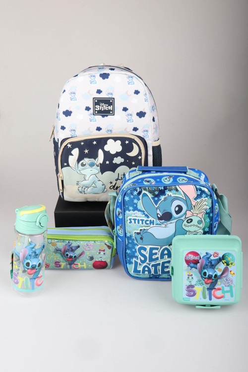 x Dekomus Lisanslı Stitch Little Dreamer Collection Tek Bölmeli Küçük Boy Anaokul,Beslenme ve Kalem Çantası,Beslenme Kab