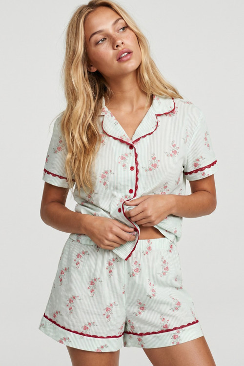 İnce Soft Örme Düğmeli Dantel Biyeli Şortlu Pijama Takımı 8062