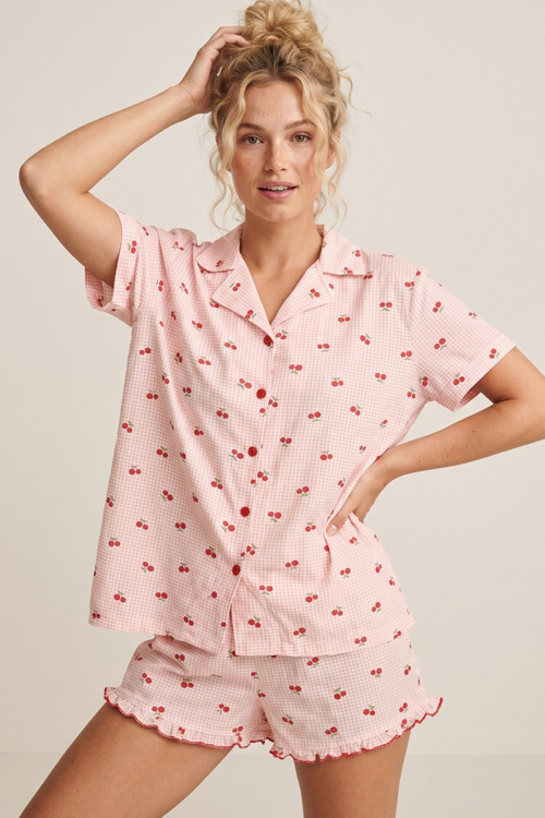 İnce Soft Örme Mevsimlik Düğmeli Şortlu Pijama Takımı 8044