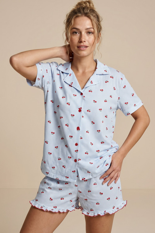İnce Soft Örme Mevsimlik Düğmeli Şortlu Pijama Takımı 8044