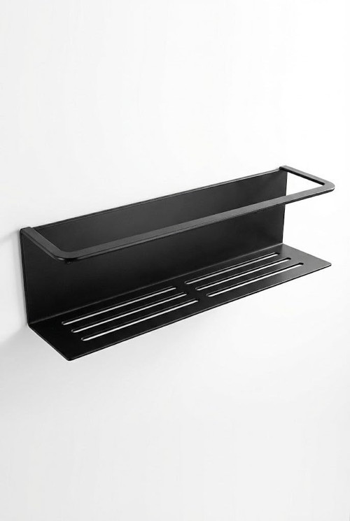 Yapışkanlı Banyo Organizer Rafı – Paslanmaz Siyah Metal Duvar Tipi Raf – Delmeden Montajl
