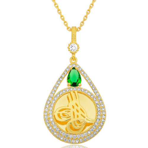 Gümüş Gold Kaplama Damla Tuğralı Kadın Kolye