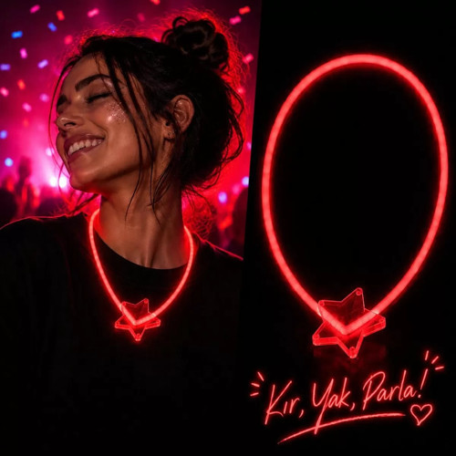 Fosforlu Yıldız Parti Kolyesi – Neon Işıklı Kolye Kırmızı Renk