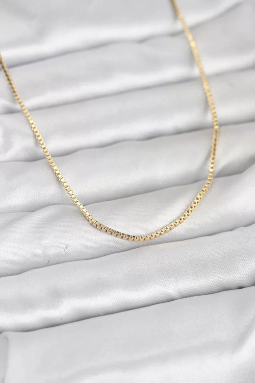 CM 14K Gold Renk Kare Zincirli Model 60 cm Kadın Kolye - TJ-BKO10941
