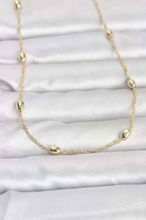 CM 14K Gold Renk Topçuklu Burgu Zincir Model 60 cm Kadın Kolye - TJ-BKO10963