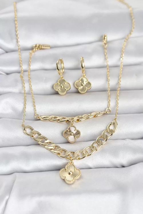 Gold Renk Pirinç Kolye Bileklik ve Küpe Seti TJ-BKO11063