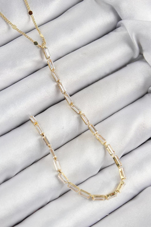 Pirinç Zirkon Taşlı Model Gold Renk Y Kolye - TJ-BKO10450