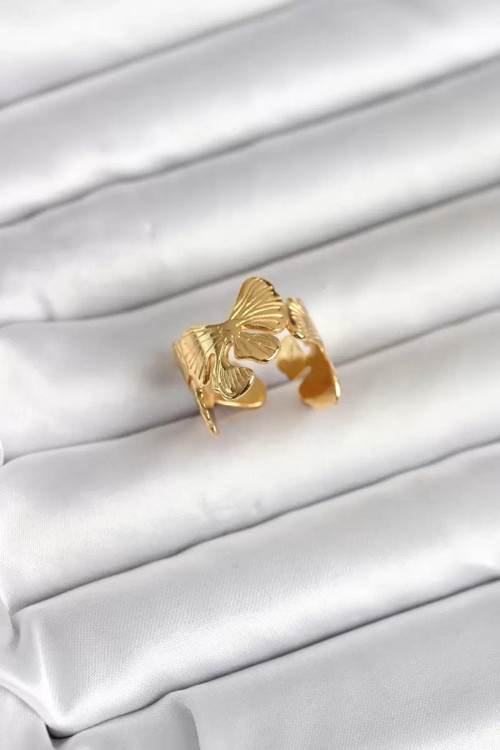316L Çelik Gold Renk Lotus Model Kadın Yüzük - TJ-BYK4179