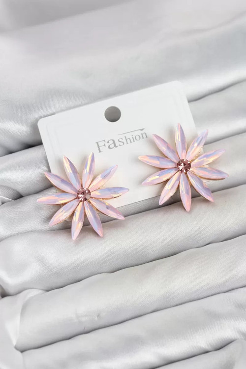 Pembe Kristal Taşlı Lotus Model Kadın Küpe TJ-BKP11927