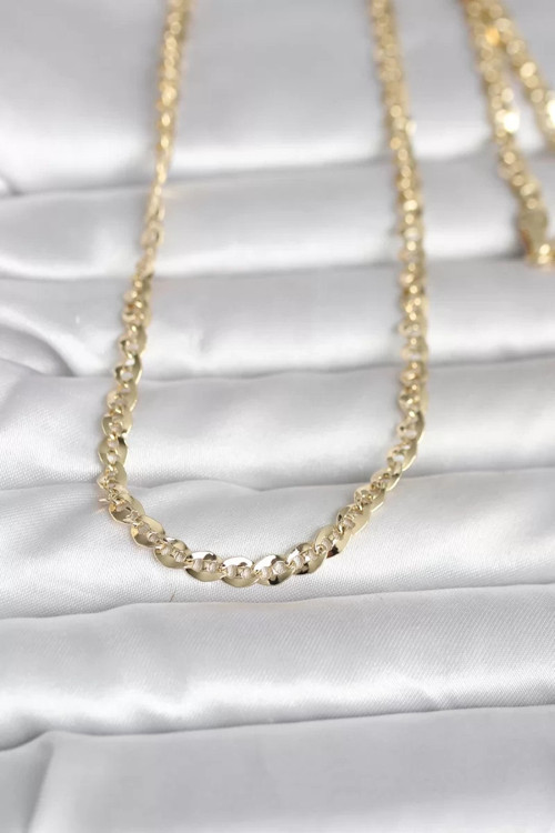 CM 14K Gold Renk Yassı Oval Zincirli Model 60 cm Kadın Kolye - TJ-BKO10989