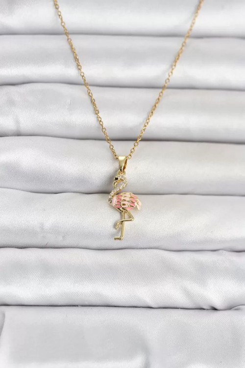 316L Çelik Zincir Gold Renk Flamingo Model Kadın Kolye TJ-BKO11106