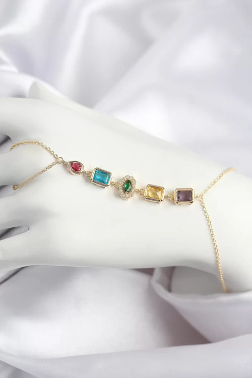 Pirinç Renkli Zirkon Taşlı Model Gold Renk Şahmeran - TJ-SN725