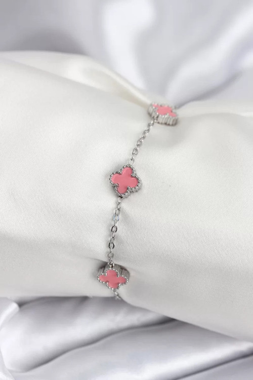 316L Çelik Gümüş Renk Pembe Baby Boy Yonca Kadın Bileklik - TJ-BB7947