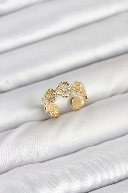 Pirinç Gold Renk Yonca Model Kadın Yüzük - TJ-BYK3894
