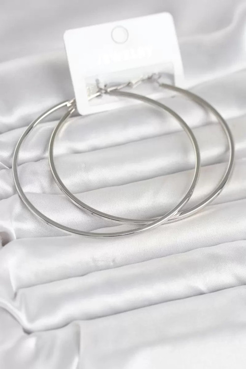 Gümüş Renk Pirinç Köşeli Kenar Halka 72 mm Kadın Küpe - TJ-BKP11770