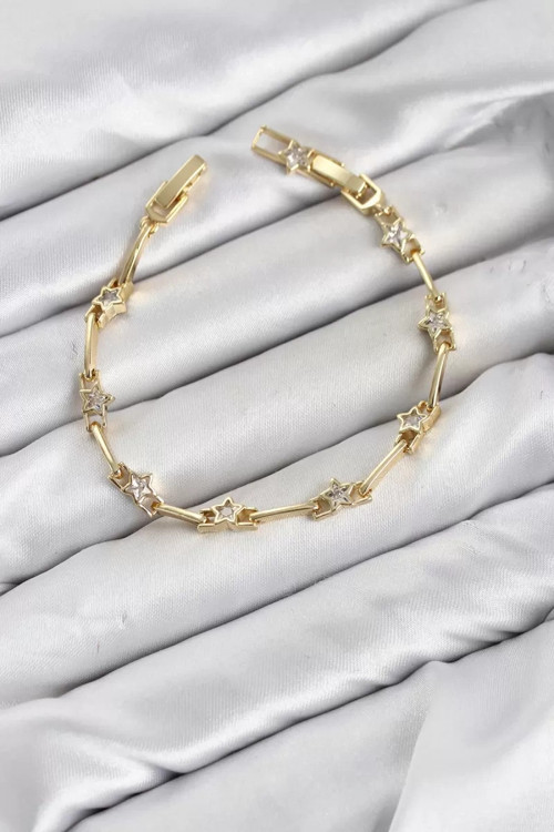 CM Gold Renk Yıldız Model Zirkon Taşlı Pirinç Kadın Bileklik TJ-BB8602