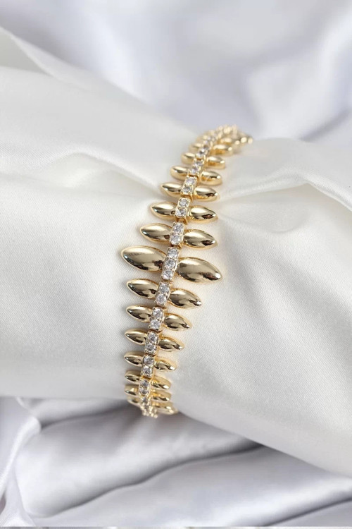 Pirinç VIP Seri Gold Renk Sıralı Damla Model Kadın Bileklik - TJ-BB7922