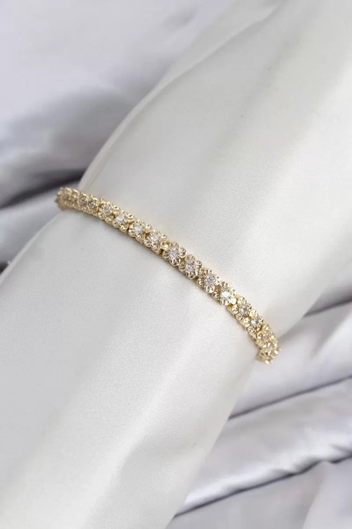 CM Model Zirkon Taşlı VIP Seri Gold Renk Pirinç Kadın Bileklik TJ-BB8604