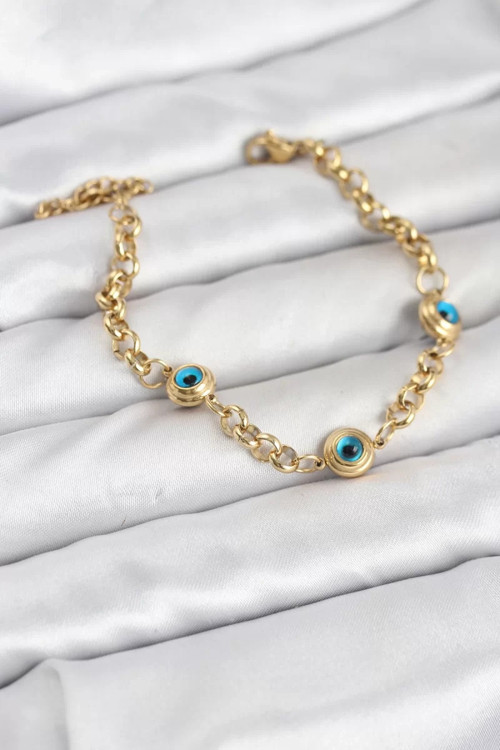 316L Çelik Nazar Model Gold Renk Kadın Bileklik - TJ-BB8166
