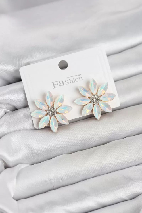 Beyaz Renk Kristal Taşlı Lotus Çiçek Model Kadın Küpe TJ-BKP11925